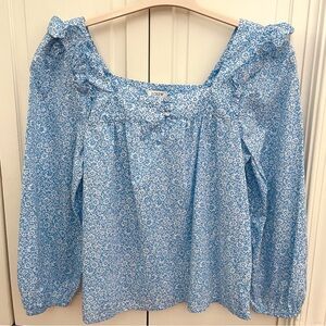100% Cotton J. Crew Blue and White Floral Blouse
